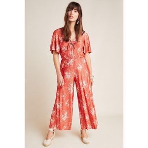 Farm Rio for Anthropologie Jacobella Red Floral Wide Leg Jumpsuit M